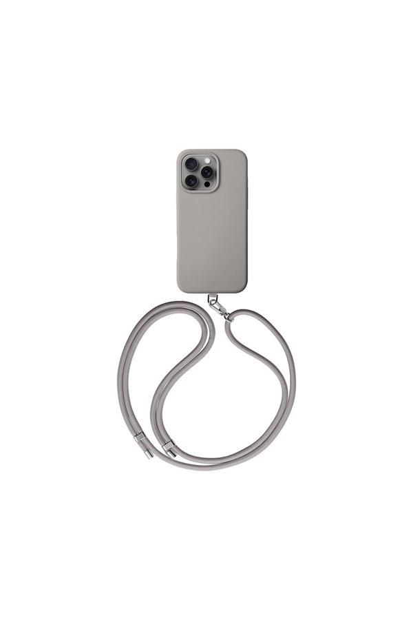 Coehl İphone 16 Pro Uyumlu Kılıf Magsafe Şarj Özellikli Soft Arka Yüzey Askı Ipli Creme Kılıf Gri - Image 1