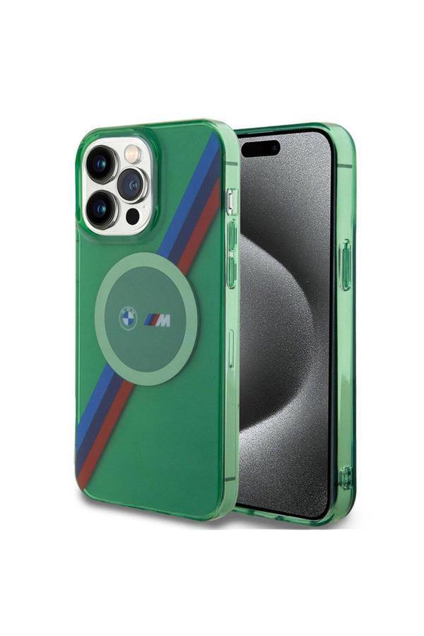 Bmw İphone 15 Pro Uyumlu Kılıf Magsafe Şarj Özellikli Transparan Tricolor Stripes Lisanslı Kapak - Image 1