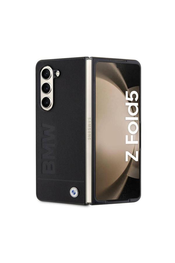 Bmw Galaxy Z Fold 5 Uyumlu Kılıf Lisanslı Sıcak Damga Logolu Deri Kapak Siyah - Image 1