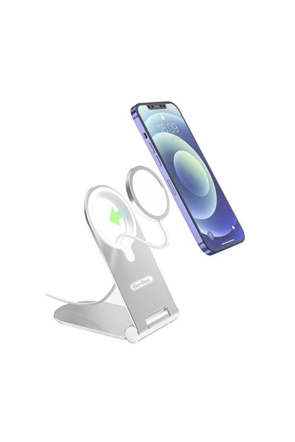 Go-Des Go Des Gd-Hd768 Edelfalke Magsafe Kaydırmaz Telefon Şarj Standı Gümüş - Image 1