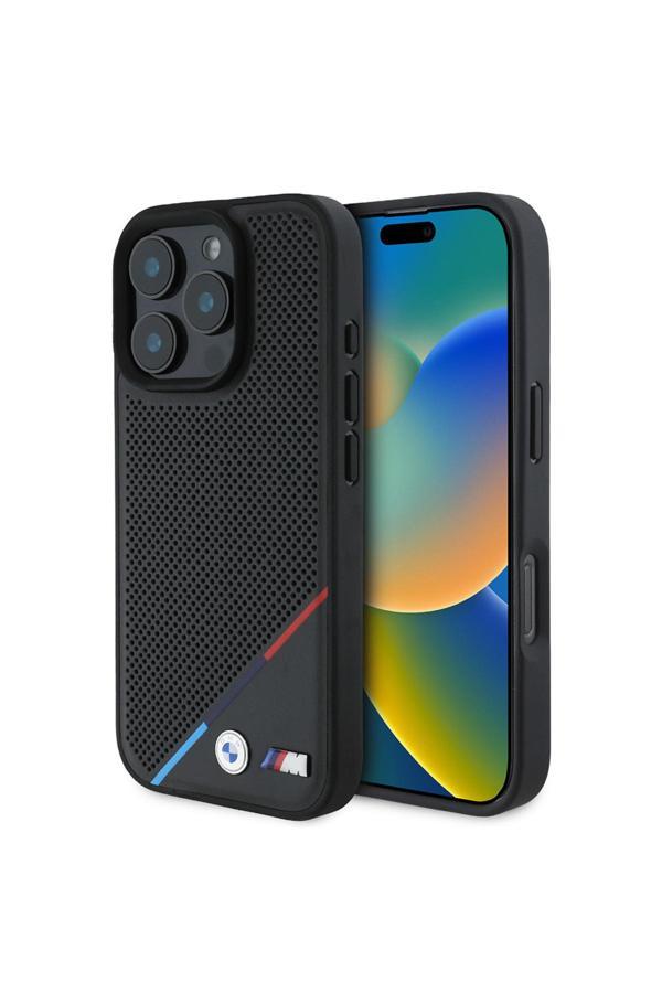 Bmw İphone 16 Pro Max Uyumlu Kılıf Lisanslı Magsafe Şarj Özellikli M Logolu Üç Çizgili Delikli - Image 1
