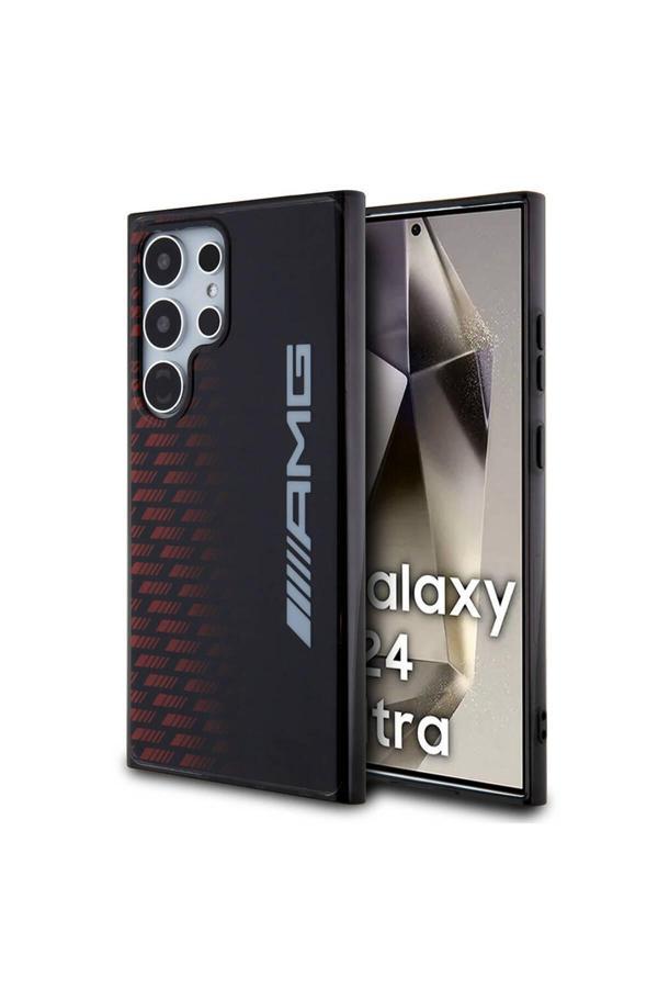 Amg Galaxy S24 Ultra Uyumlu Kılıf Lisanslı Çift Büyük Logolu Dörtgen Şerit Desenli Kapak Siyah - Image 1