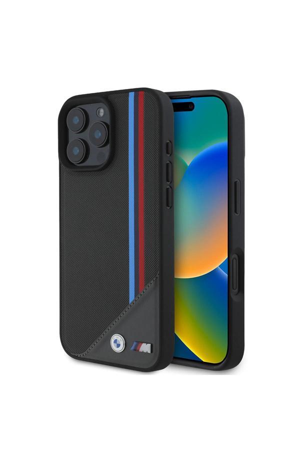 Bmw İphone 16 Plus Uyumlu Kılıf Lisanslı Magsafe Özellik M Logolu Üç Çizgili Meshed Tricolor Stripes - Image 1