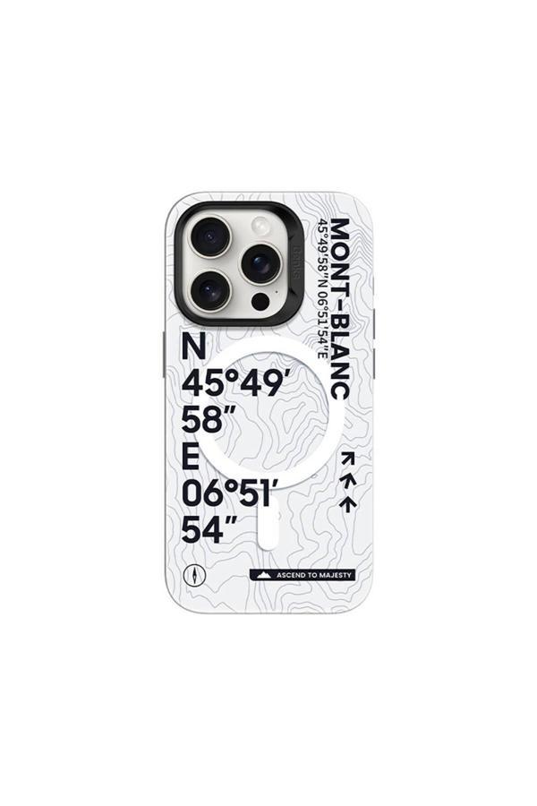 Benks İphone 15 Pro Max Uyumlu Kılıf Magsafe Şarj Özellik Koordinat Yazı Desenli Summit Serisi Beyaz - Image 1