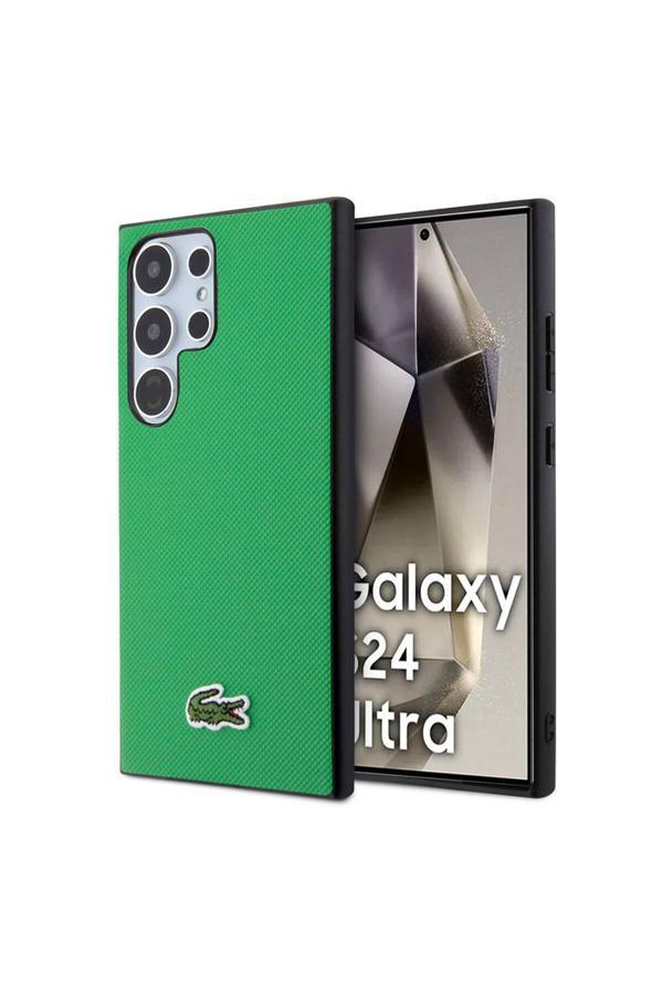 Lacoste Galaxy S24 Ultra Kılıf Lisanslı Pu Pike Desenli Arka Yüzey İkonik Timsah Dokuma Logolu Yeşil - Image 1
