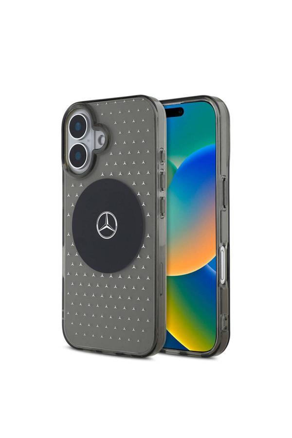 Mercedes Benz İphone 16 Uyumlu Kılıf Lisans Magsafe Özellik Yıldız Desenli Transparan Siyah - Image 1