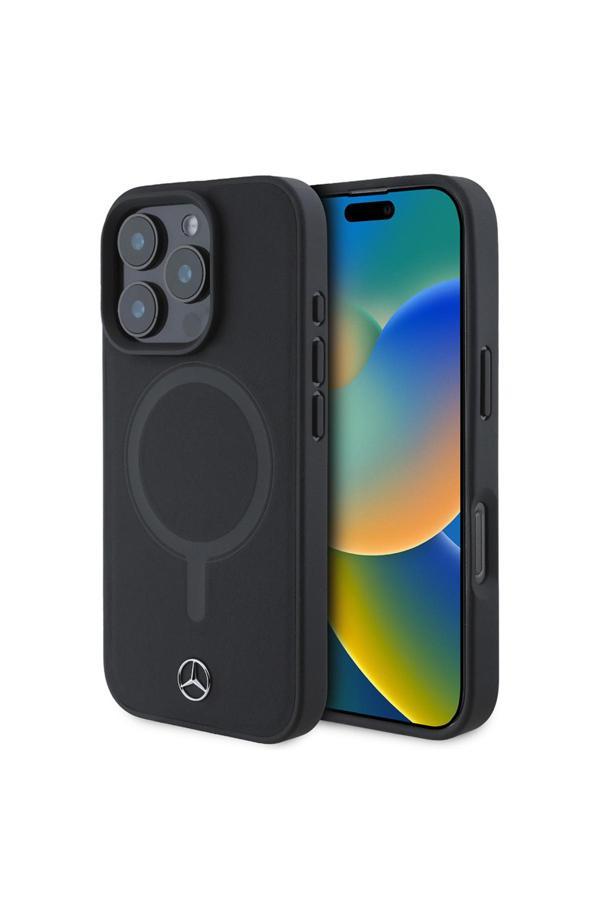Mercedes Benz İphone 16 Pro Uyumlu Kılıf Mercedes Benz Magsafe Şarj Özellikli Yumuşak Deri  Lisanslı Siyah - Image 1