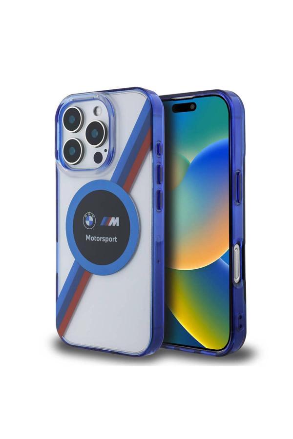 Bmw İphone 16 Pro Uyumlu Kılıf Lisanslı Magsafe Özellikli M Logolu Üç Renk Çizgili Motorsport - Image 1