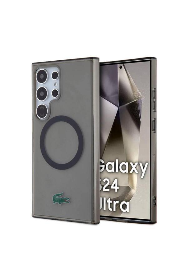 Lacoste Galaxy S24 Ultra Kılıf Lisanslı Magsafe Özellikli Transparan Timsah Logo Baskılı Kapak Siyah - Image 1
