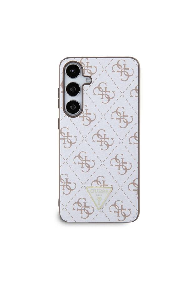 Guess Galaxy S24 Plus Uyumlu Kılıf Lisanslı Pu Üçgen Logo 4G Desenli Kapak Beyaz - Image 1