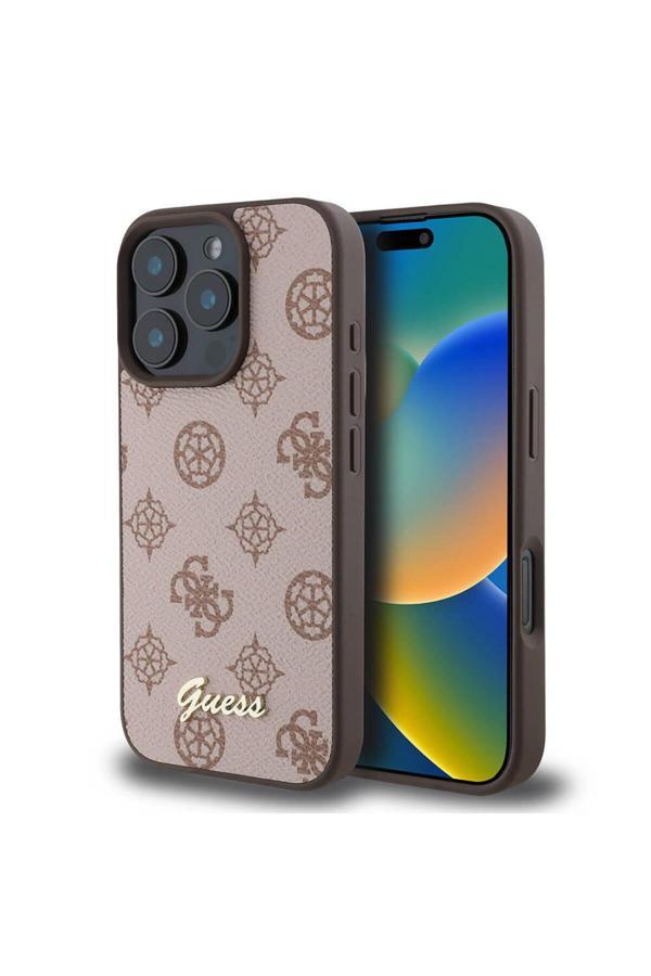 Guess İphone 16 Pro Max Uyumlu Kılıf Lisanslı Magsafe Şarj Özellikli Yazı Logolu Peony Kahverengi - Image 1