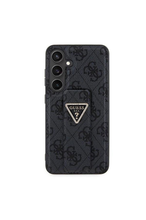 Guess Galaxy S24 Uyumlu Kılıf Lisanslı 4G Desenli Üçgen Logolu Standlı Deri Kapak Siyah - Image 1