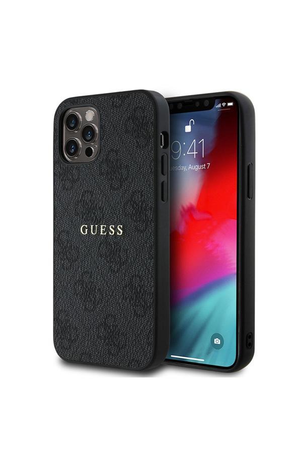 Guess İphone 12 Pro Kılıf Lisanslı Magsafe Şarj Özellikli 4G Desen Yazı Logolu Kapak Siyah - Image 1