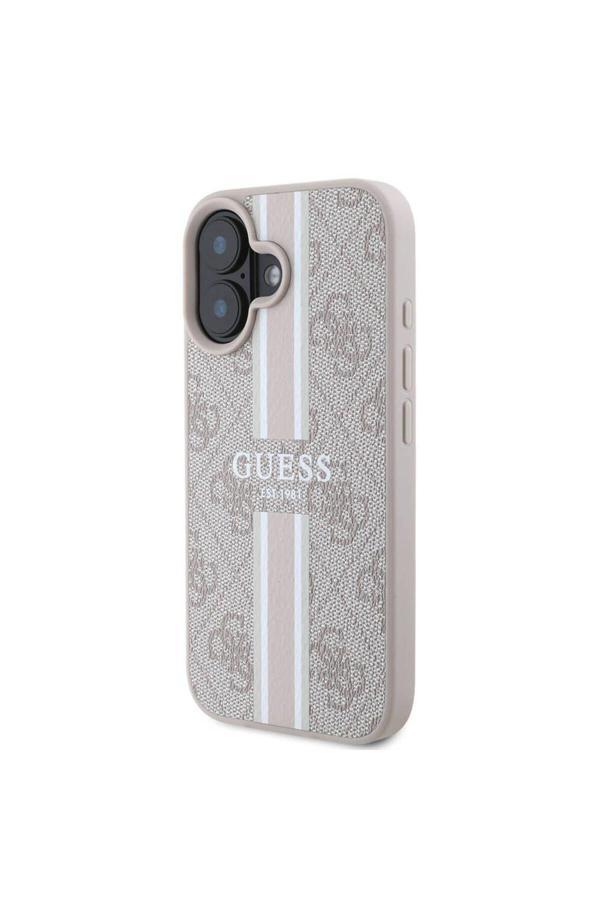 Guess İphone 16 Plus Kılıf Lisanslı Magsafe Şarj Özellikli 4G Şerit Tasarımlı Printed Pembe - Image 1