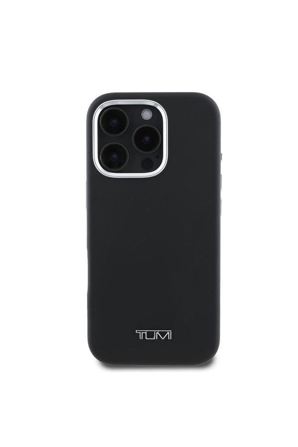 Tumı İphone 16 Pro Max Kılıf Lisanslı Magsafe Şarj Özellikli Metal Yazı Logolu Pu Deri Kapak Siyah - Image 1