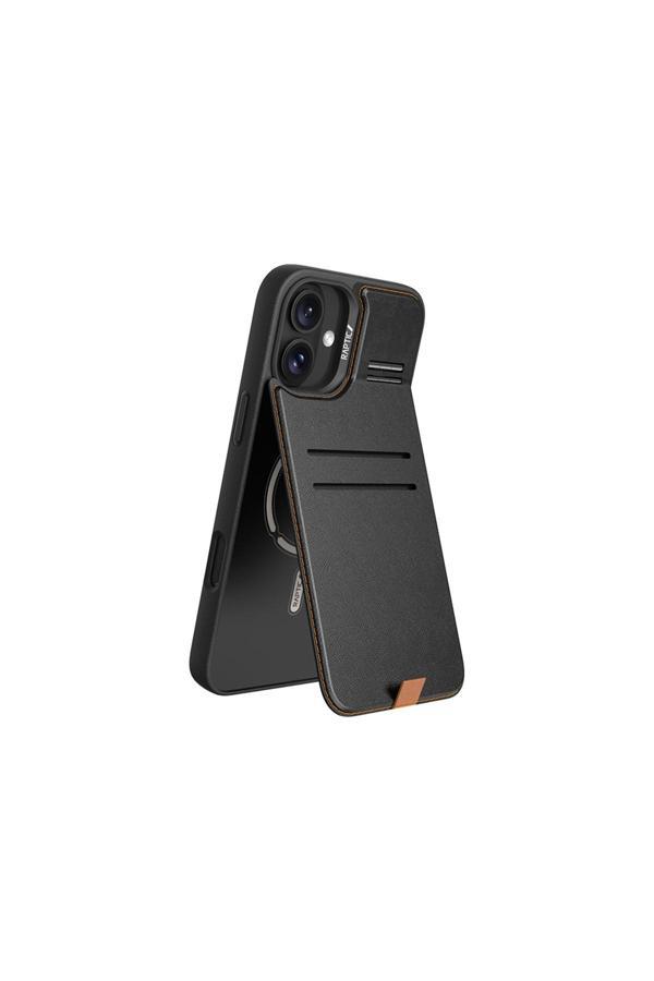 Raptic İphone 16 Plus Kılıf Magsafeli Raptic Slim Wallet Serisi Deri Kartlıklı Standlı Kapak Siyah - Image 1