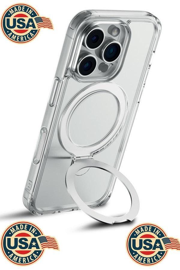 Raptic İphone 16 Pro Kılıf Magsafe Uyumlu Air Stand Serisi Buzlu Transparan Standlı Kapak Şeffaf - Image 1