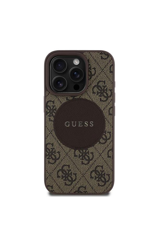 Guess İphone 15 Pro Max Kılıf Guess Lisanslı Magsafe Özellikli Yazı Logolu Circle Classic Kapak Kahverengi - Image 1