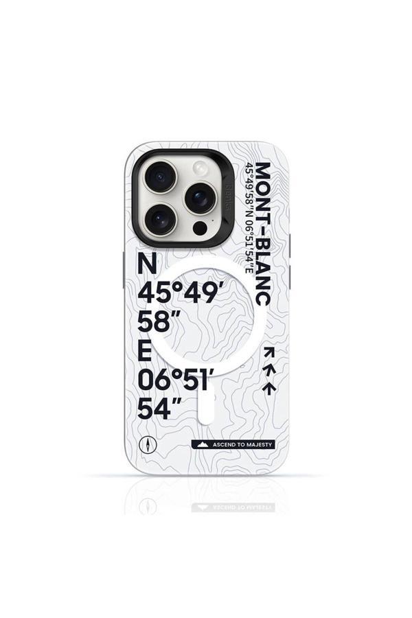 Benks İphone 14 Pro Uyumlu Kılıf Magsafe Şarj Özellikli Koordinat Yazı Desenli Summit Serisi Beyaz - Image 1