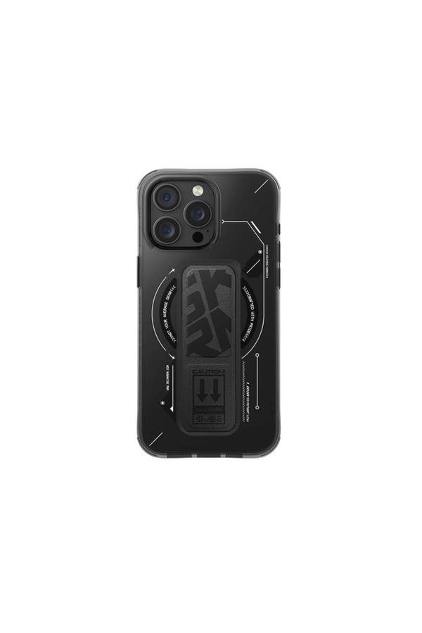 Skinarma İphone 16 Pro Max Uyumlu Kılıf Magsafe Şarj Özellikli Teknoloji Desenli Standlı Skinarma Helio Siyah - Image 1