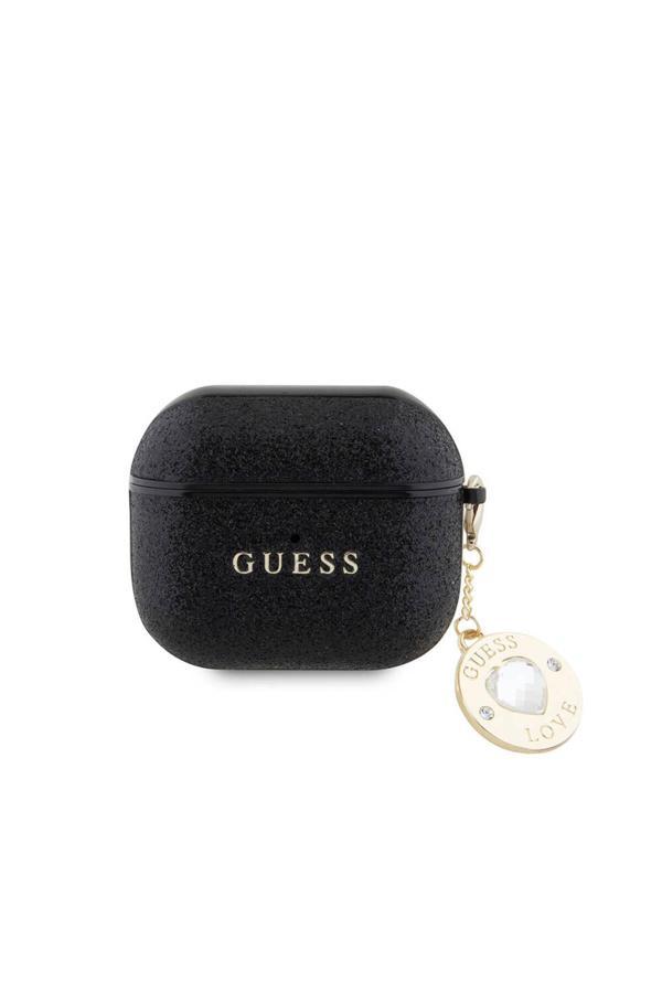 Guess Airpods 3.Nesil Uyumlu Kılıf Pu Deri Mavi Beyaz Çizgili Metal Logolu Siyah - Image 1