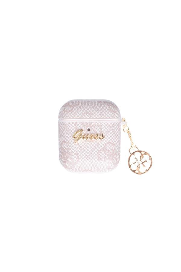 Guess Airpods Kılıf Guess Lisanslı 4G Desenli Metal Script Logolu 4G Charm Sağdan Askılı Pu Deri Pembe - Image 1