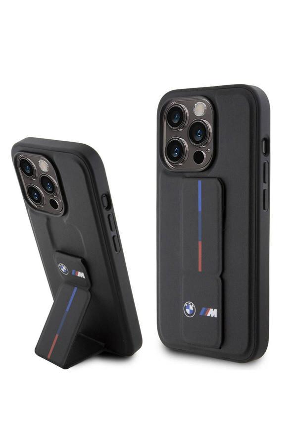 Bmw İphone 15 Pro Uyumlu Kılıf Lisanslı M Şerit Ve Logolu Standlı Kapak Siyah - Image 1