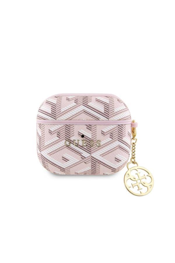 Guess Airpods 3. Nesil Uyumlu Kılıf Lisanslı G Cube Desenli 4G Süs Zincirli Pembe - Image 1