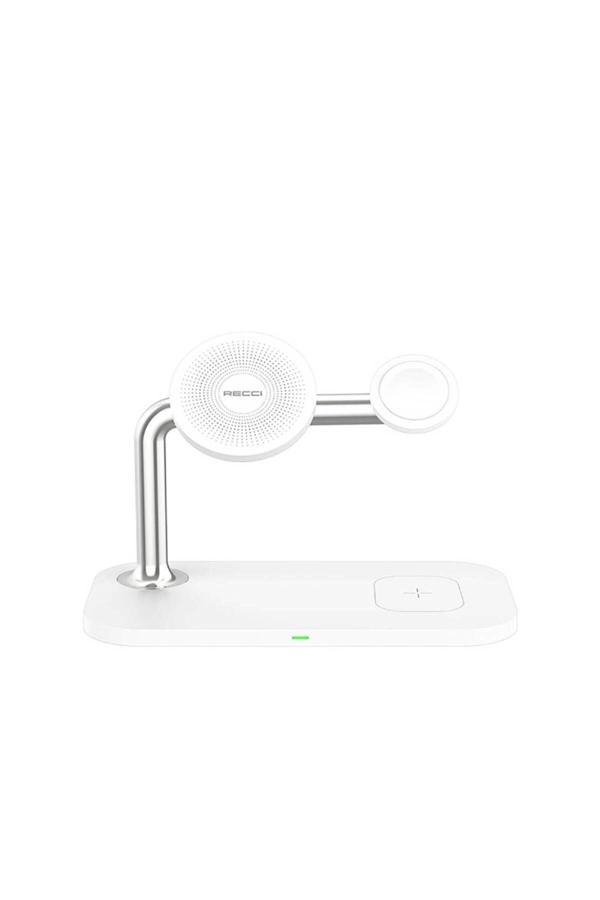 Recci Magnetik Kablosuz Şarj Standı Rcw-20 Prestige Serisi 3İn1 Magsafe 15W Hızlı Şarj Özellik Beyaz - Image 1
