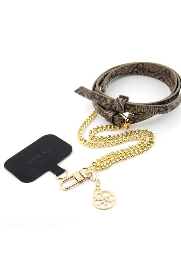 Guess Lisanslı 4G Desenli Zincirli 4G Metal Logolu Çapraz Vücut Pu Telefon Askı Kayışı Kahverengi - Image 1