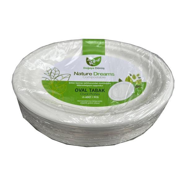 Roll-Up Nature Ekolojik Karton Kağıt Tek Kullanımlık Oval Tabak - 20x26 Cm. - 25 Adetlik 1 Paket - Image 1