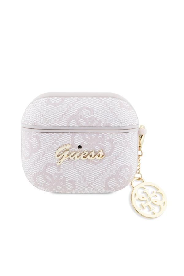 Guess Airpods 3.Nesil Kılıf Guess  Lisanslı 4G Desenli Metal Script Logolu 4G Charm Pu Deri Pembe - Image 1