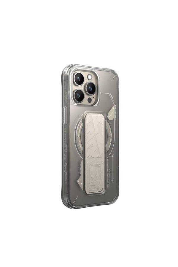 Skinarma İphone 15 Pro Kılıf Skinarma Magsafe Şarj Özellikli Teknoloji Desenli Standlı Helio Kapak Gri - Image 1