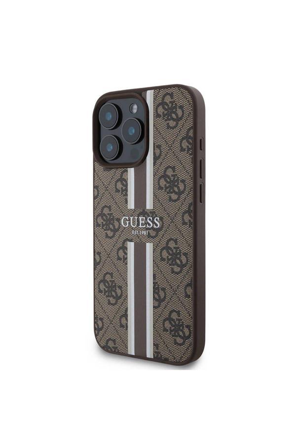 Guess İphone 16 Pro Max Kılıf Lisanslı Uyumlu Şarj Özellikli 4G Şerit Tasarımlı Printed Kahverengi - Image 1