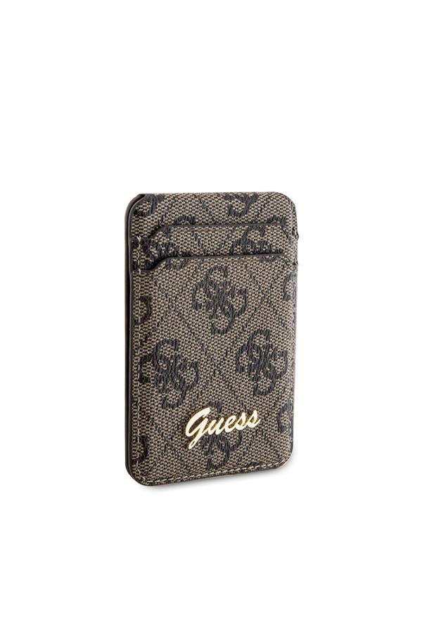 Guess Lisanslı Magnetik Standlı Kartlık 4G Desenli Metal Script Logolu Kahverengi - Image 1