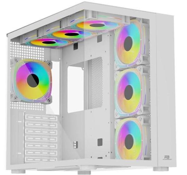 PowerBoost PB-SS02W Sea View USB 3.0, ATX 7 x ARGB Fanlı, Beyaz Kasa (PSU Yok) - Image 1