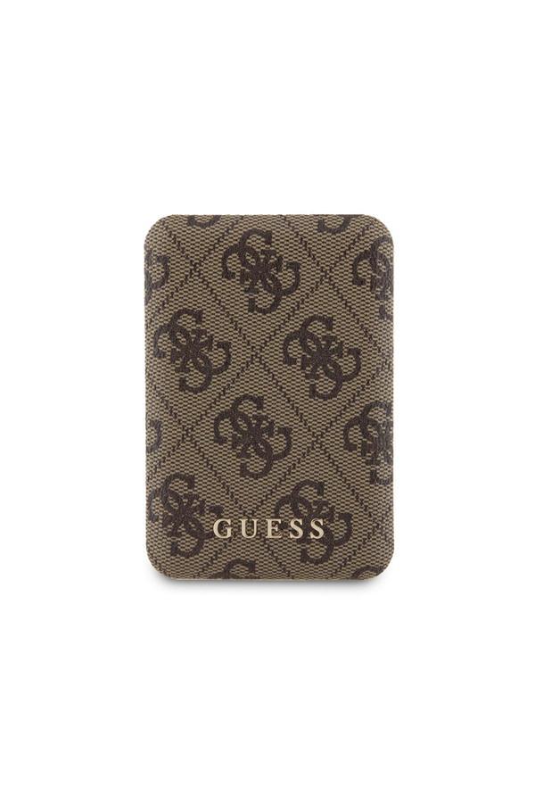 Guess Lisanslı Powerbank Pu Deri 4G Desenli Metal Yazı Logolu 5000Mah 15W Kahverengi - Image 1