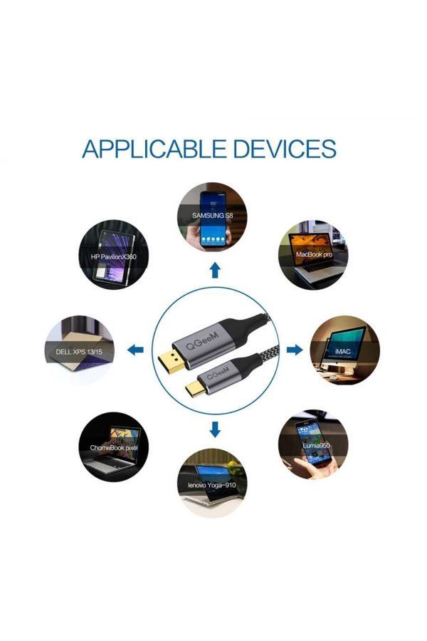 Qgeem Type-C To Display Port Görüntü Aktarıcı Kablo 3M Çevirici - Image 1