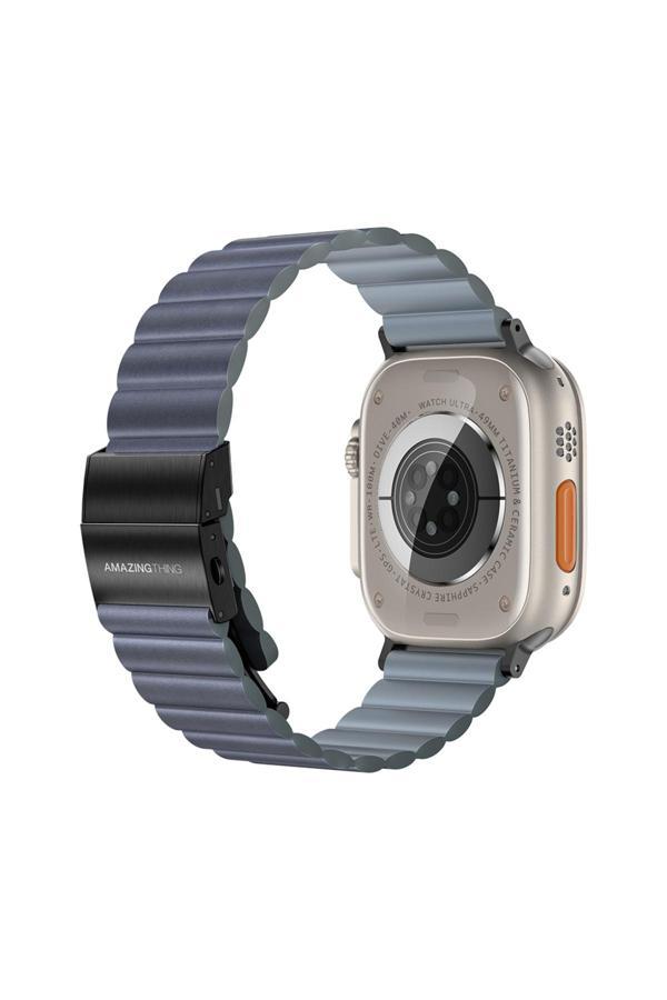 Amazingthing Apple Watch Serisi 38/40/41/42/44/45/49Mm Uyumlu Amazing Thing Glamour Sense Deri Kordon Mavi - Image 1