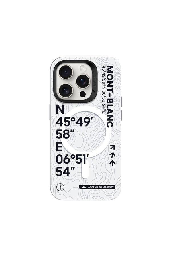 Benks İphone 16 Pro Uyumlu Kılıf Magsafe Şarj Özellikli Koordinat Yazı Desenli Summit Serisi Beyaz - Image 1
