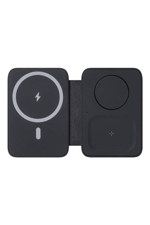 Benks Katlanabilir Magnetik Kablosuz Şarj Standı W12-01 Telefon&Akıllı Saat&Kulaklık İçin 15W Siyah - Image 1