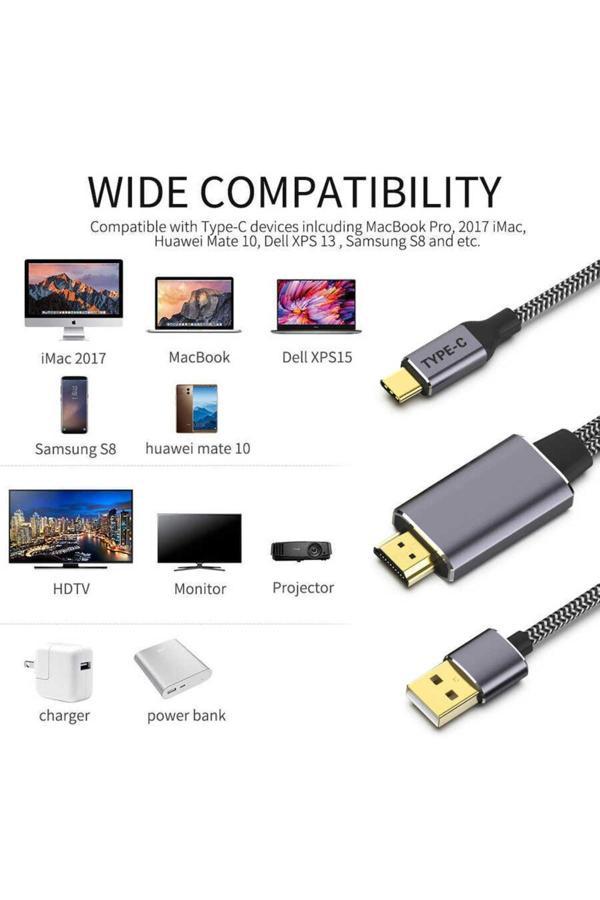 Qgeem Qg-Ua12 2 In 1 Type-C To Hdmı 4K Kablo Pd 60W Güç Görüntü Aktarım Kablosu - Image 1