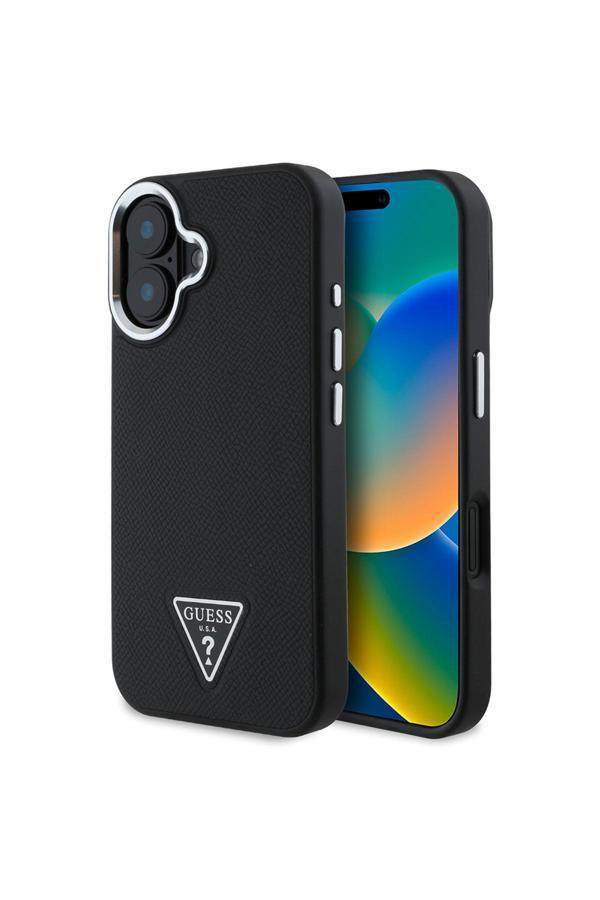 Guess İphone 16 Plus Kılıf Lisanslı Magsafe Şarj Özellikli Grained Triangle Kapak Siyah - Image 1