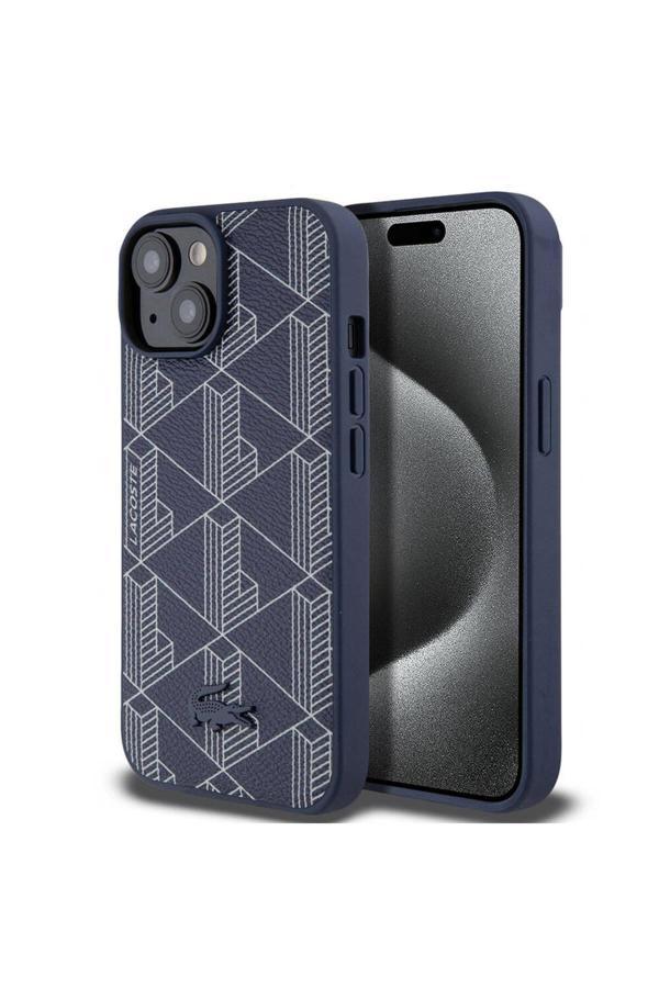 Lacoste İphone 15 Kılıf Lacoste Lisanslı Magsafe Özellikli Pu Deri Görünümlü Monogram Desenli Lacivert - Image 1