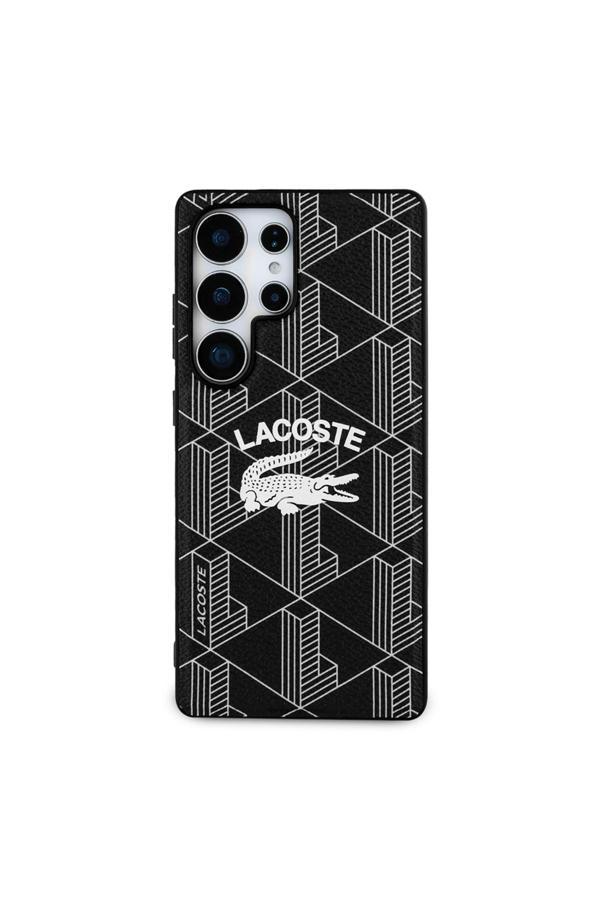 Lacoste Galaxy S25 Ultra Kılıf Lisanslı Magsafe Şarj Özellikli Mono Vintage Logo Kapak Siyah - Image 1