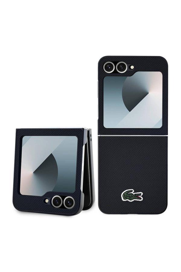 Lacoste Galaxy Z Flip 6 Uyumlu Kılıf Lisanslı Pu Pike Desenli Yüzey İkonik Timsah Dokuma Logo Siyah - Image 1