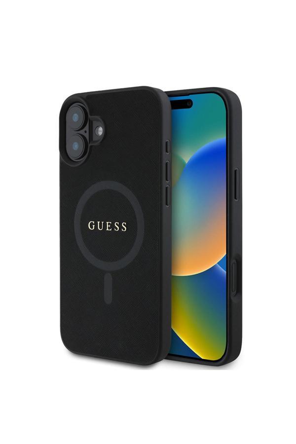 Guess İphone 16 Uyumlu Kılıf Guess  Lisanslı Magsafe Şarj Özellikli Yazı Logolu Saffiano Classic Siyah - Image 1