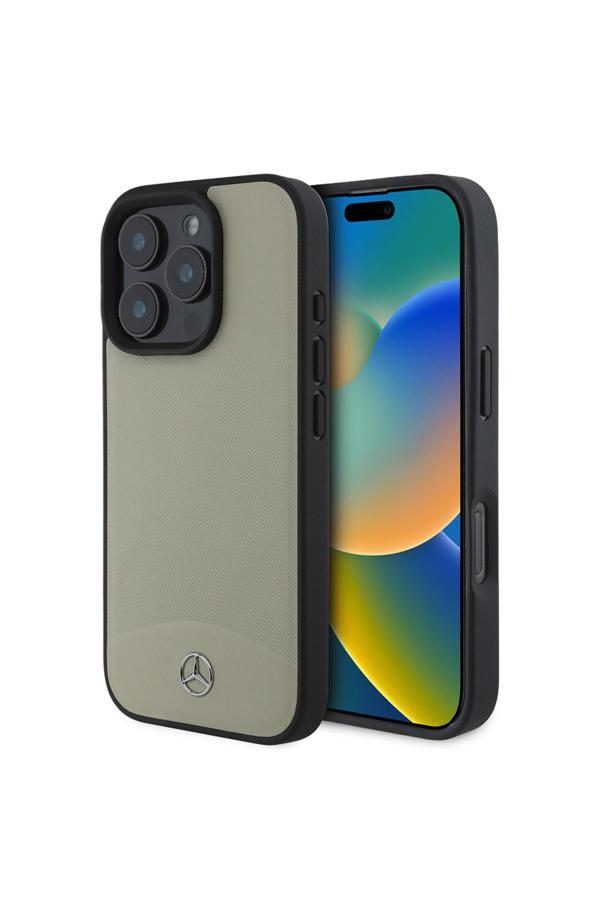 Mercedes Benz İphone 16 Pro Uyumlu Kılıf Lisanslı Magsafe Şarj Özellikli Dokulu Ve Düz Deri Bej - Image 1