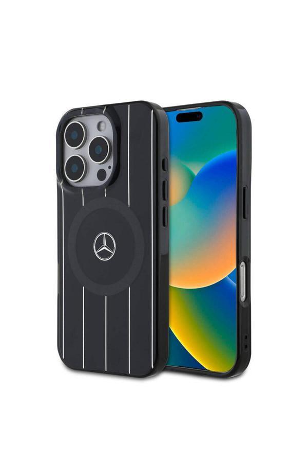 Mercedes Benz İphone 16 Pro Kılıf Lisanslı Magsafe Özellik Çift Katmanlı Paralel Çizgi Desenli Siyah - Image 1