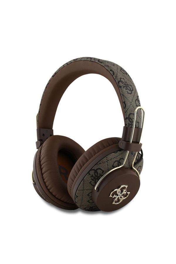 Guess Lisanslı Bluetooth Kulaklık Enc Teknolojili Metal Logolu Pu Deri Kulak Üstü Tasarım Kahverengi - Image 1
